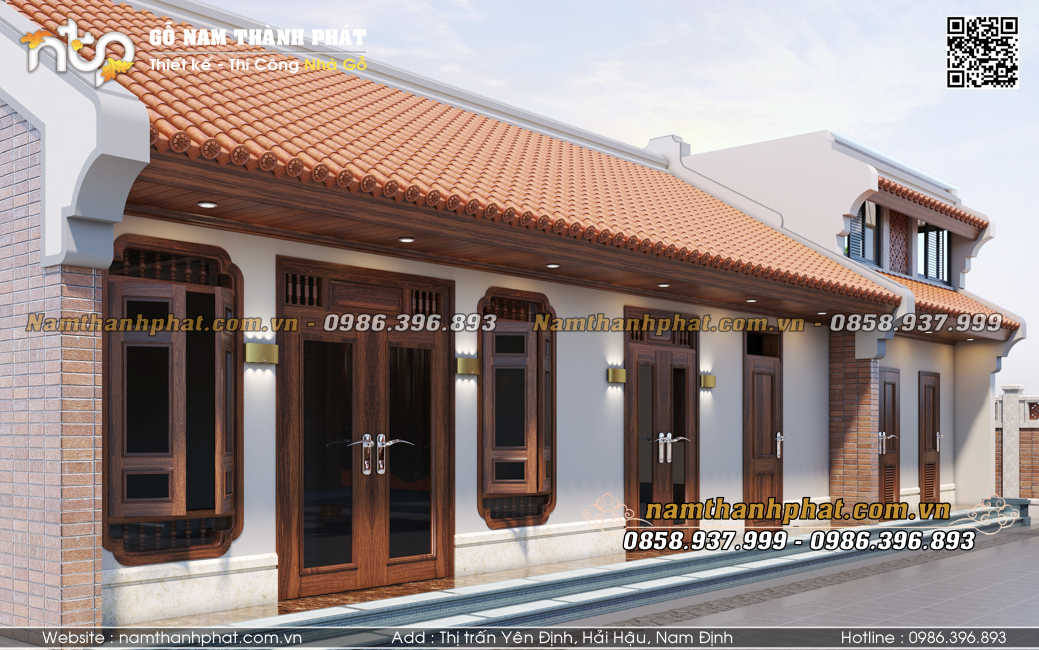 Hình ảnh nhà ngang vuông góc nhà gỗ 5 gian